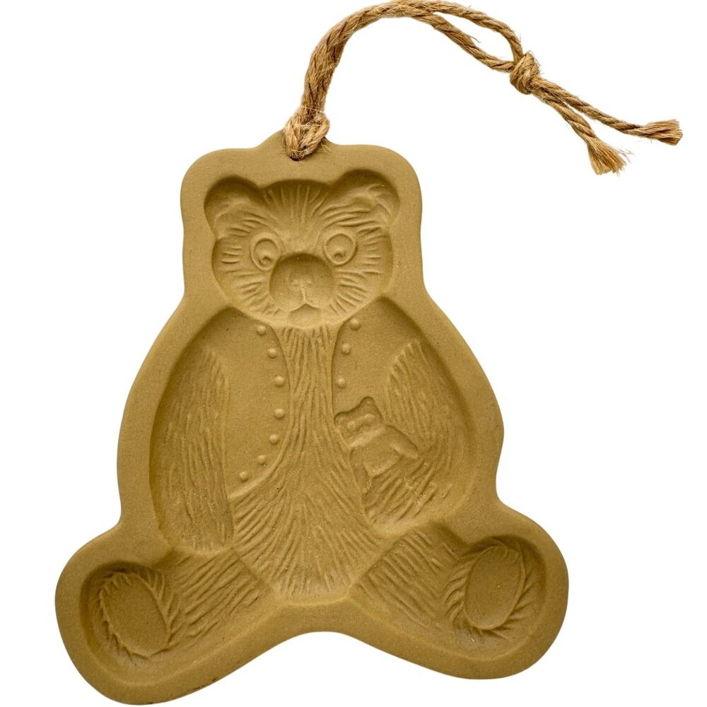 Brown Bag Cookie Art Mold Teddy Bear Hill Design Christmas Stoneware 1984